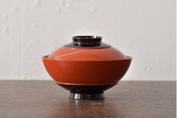 アンティーク雑貨　大正昭和初期　朱塗稲穂蒔絵木製椀6客セット(漆器、お椀)(R-043099)