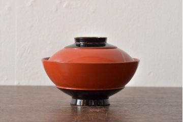 アンティーク雑貨　大正昭和初期　朱塗稲穂蒔絵木製椀6客セット(漆器、お椀)(R-043099)