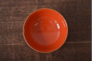 アンティーク雑貨　大正昭和初期　朱塗鶴蒔絵木製椀5客セット(漆器、お椀、和食器)(R-043100)