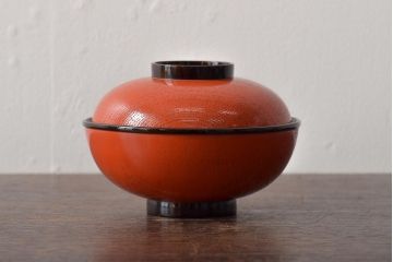 アンティーク雑貨　明治大正期　欅製朱塗椀5客セット(漆器、お椀、和食器)(R-043101)