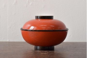 アンティーク雑貨　明治大正期　欅製朱塗椀5客セット(漆器、お椀、和食器)(R-043101)