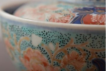 アンティーク雑貨　幕末〜明治　富長貴春銘　色絵染付蓋茶碗2客セット(和食器)(R-043102)