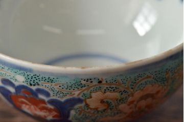 アンティーク雑貨　幕末〜明治　富長貴春銘　色絵染付蓋茶碗2客セット(和食器)(R-043102)