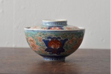 アンティーク雑貨　幕末〜明治　富長貴春銘　色絵染付蓋茶碗2客セット(和食器)(R-043102)