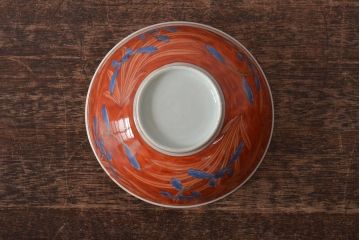 アンティーク雑貨  江戸期　古伊万里　赤絵蘭模様蓋茶碗3客セット(和食器)(R-043103)