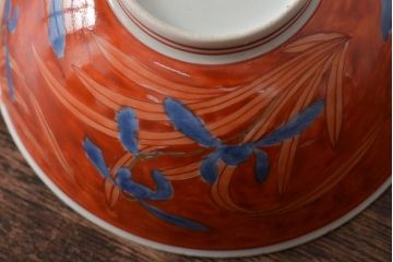 アンティーク雑貨  江戸期　古伊万里　赤絵蘭模様蓋茶碗3客セット(和食器)(R-043103)