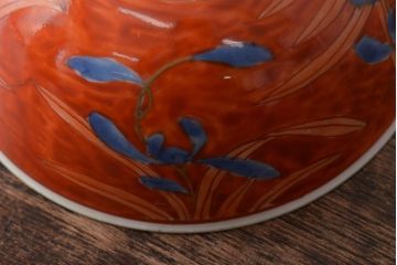 アンティーク雑貨  江戸期　古伊万里　赤絵蘭模様蓋茶碗3客セット(和食器)(R-043103)