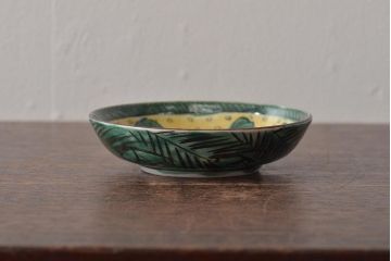 アンティーク雑貨　江戸明治期　九谷焼　角福　色絵果実染付小皿5枚セット(和食器)(R-043104)