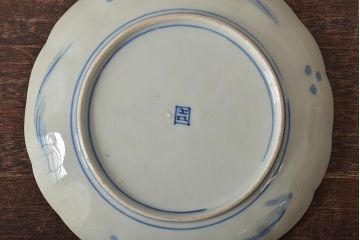 アンティーク雑貨　明治期　紅葉に鹿　7寸染付皿2枚セット(和食器、中皿)(R-043105)