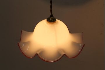 ヴィンテージ照明　イギリスビンテージ　可愛らしいフリルシェードのペンダントライト(ランプシェード、天井照明)(R-043114)