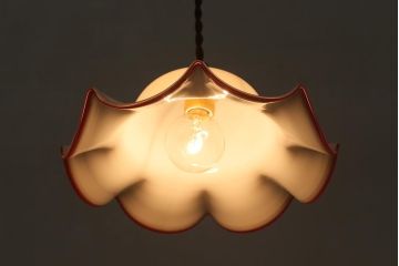 ヴィンテージ照明　イギリスビンテージ　可愛らしいフリルシェードのペンダントライト(ランプシェード、天井照明)(R-043114)