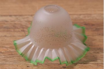 ヴィンテージ照明　イギリスビンテージ　エッチングガラスとフリルシェードがお洒落なペンダントライト(ランプシェード、天井照明)(R-043117)