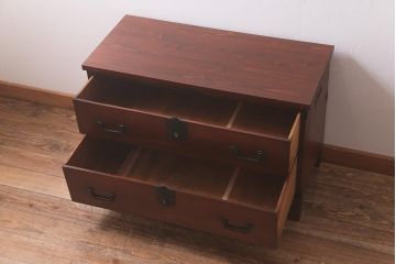 アンティーク家具　明治大正期　箪笥リメイク　ヒノキ材　角ばった取っ手が味わい深いローボード(テレビ台、テレビボード、収納棚)(R-043122)