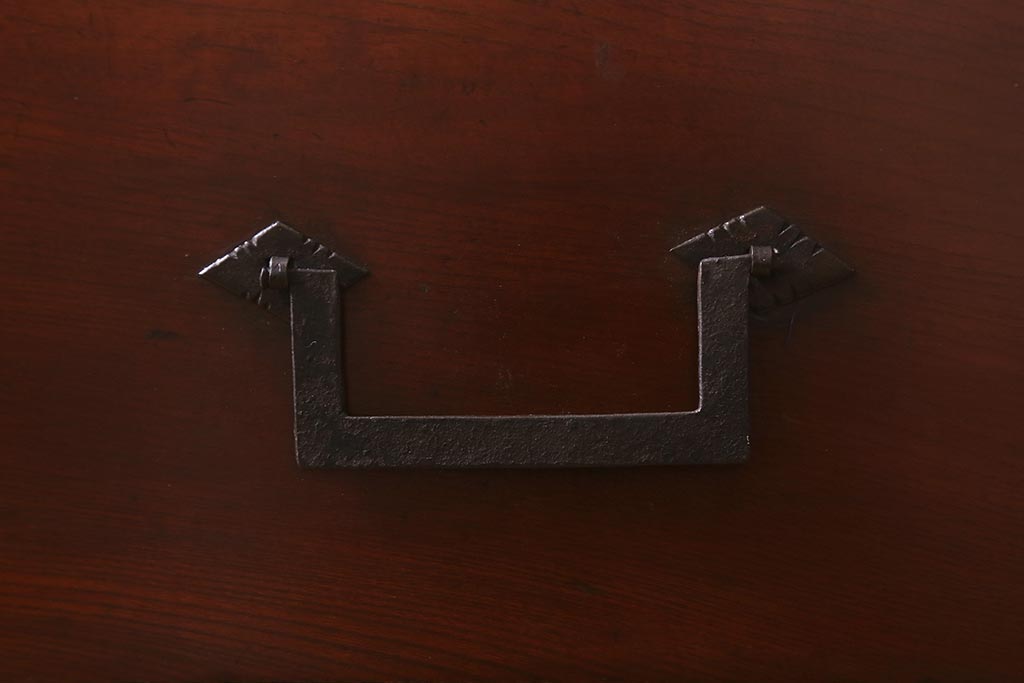 アンティーク家具　明治大正期　箪笥リメイク　ヒノキ材　角ばった取っ手が味わい深いローボード(テレビ台、テレビボード、収納棚)(R-043122)