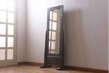 ビンテージ家具　伝統工芸　軽井沢彫り　桜の彫りが目を引く姿見(鏡、ミラー、ヴィンテージ)(R-043126)