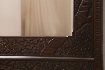 ビンテージ家具　伝統工芸　軽井沢彫り　桜の彫りが目を引く姿見(鏡、ミラー、ヴィンテージ)(R-043126)