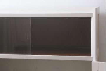 ペイント家具　モールガラス　レトロな佇まいのキャビネット(収納棚、戸棚、本箱)(R-043136)