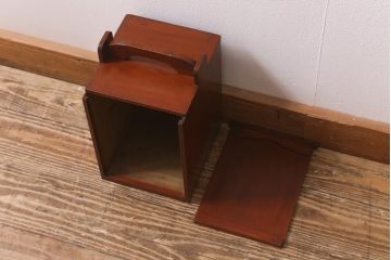 アンティーク雑貨　古道具　大正期　漆塗り　小ぶりなおかもち(岡持ち、木製出前箱、皿箱、収納箱)(R-043193)
