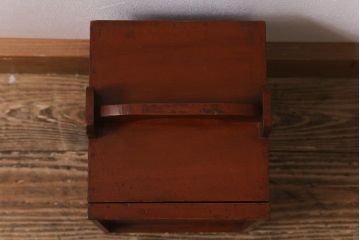 アンティーク雑貨　古道具　大正期　漆塗り　小ぶりなおかもち(岡持ち、木製出前箱、皿箱、収納箱)(R-043193)
