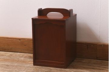 アンティーク雑貨　古道具　大正期　漆塗り　小ぶりなおかもち(岡持ち、木製出前箱、皿箱、収納箱)(R-043193)