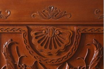 ビンテージ建具　民芸家具　総ケヤキ材　特注品!手彫りの意匠が豪華なドア(扉・開き戸・建具)(R-043214)