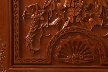 ビンテージ建具　民芸家具　総ケヤキ材　特注品!手彫りの意匠が豪華なドア(扉・開き戸・建具)(R-043214)