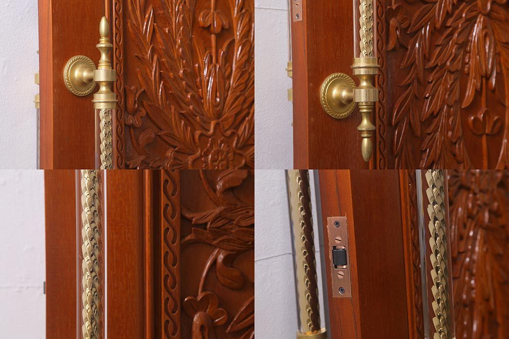 ビンテージ建具　民芸家具　総ケヤキ材　特注品!手彫りの意匠が豪華なドア(扉・開き戸・建具)(R-043214)