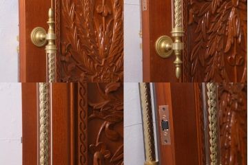 ビンテージ建具　民芸家具　総ケヤキ材　特注品!手彫りの意匠が豪華なドア(扉・開き戸・建具)(R-043214)