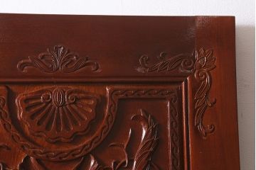 ビンテージ建具　民芸家具　総ケヤキ材　特注品!手彫りの意匠が豪華なドア(扉・開き戸・建具)(R-043214)