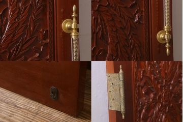 ビンテージ建具　民芸家具　総ケヤキ材　特注品!手彫りの意匠が豪華なドア(扉・開き戸・建具)(R-043214)
