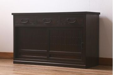 ラフジュ工房オリジナル　前面栗材　引き出し付き　明治期の味わい深い古建具を使ったリメイクローボード(テレビ台、収納棚、戸棚)(R-043216)