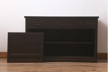 ラフジュ工房オリジナル　前面栗材　引き出し付き　明治期の味わい深い古建具を使ったリメイクローボード(テレビ台、収納棚、戸棚)(R-043216)