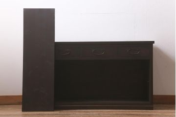 ラフジュ工房オリジナル　前面栗材　引き出し付き　明治期の味わい深い古建具を使ったリメイクローボード(テレビ台、収納棚、戸棚)(R-043216)