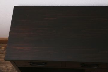 ラフジュ工房オリジナル　前面栗材　引き出し付き　明治期の味わい深い古建具を使ったリメイクローボード(テレビ台、収納棚、戸棚)(R-043216)