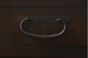 ラフジュ工房オリジナル　前面栗材　引き出し付き　明治期の味わい深い古建具を使ったリメイクローボード(テレビ台、収納棚、戸棚)(R-043216)