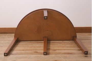 ヴィンテージ家具　北欧ビンテージ　レア品　半円形　温かみのある木色が魅力的なハーフテーブル(エクステンションテーブル、ダイニングテーブル、コンソールテーブル)(R-043217)