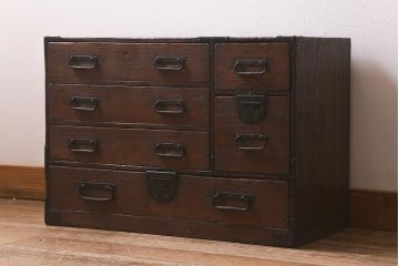 アンティーク家具　和製アンティーク　総桐材　使い込まれた味わいが趣きあふれる明治大正期の小箪笥(時代箪笥、引き出し、桐箪笥、桐たんす)(R-043222)