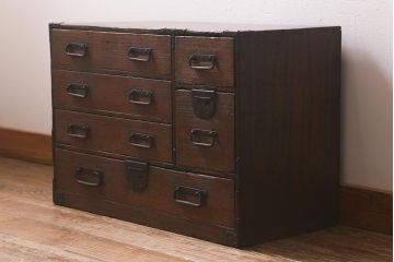 アンティーク家具　和製アンティーク　総桐材　使い込まれた味わいが趣きあふれる明治大正期の小箪笥(時代箪笥、引き出し、桐箪笥、桐たんす)(R-043222)