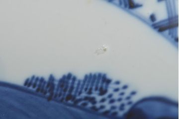 アンティーク雑貨　明治期　山水図　九谷　8寸染付皿3枚セット(和食器)(R-043225)