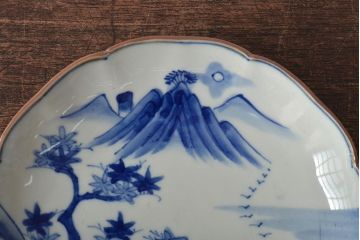 アンティーク雑貨　明治期　紅葉に鹿　7寸染付皿2枚セット(和食器)(R-43226)