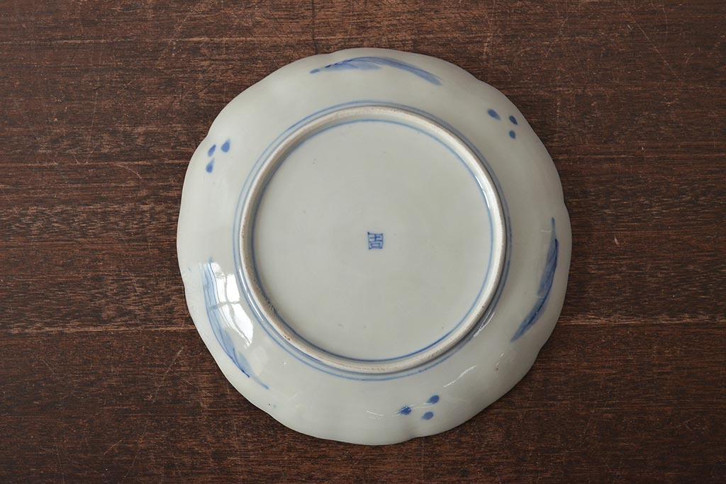 アンティーク雑貨　明治期　紅葉に鹿　7寸染付皿2枚セット(和食器)(R-43226)