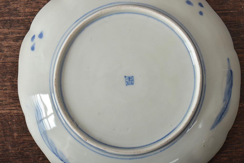 アンティーク雑貨　明治期　紅葉に鹿　7寸染付皿2枚セット(和食器)(R-43226)