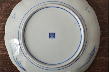 アンティーク雑貨　明治期　紅葉に鹿　7寸染付皿2枚セット(和食器)(R-43227)