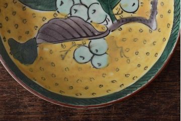 アンティーク雑貨　江戸明治期　九谷焼　角福　色絵果実染付小皿5枚セット(和食器)(R-043231)