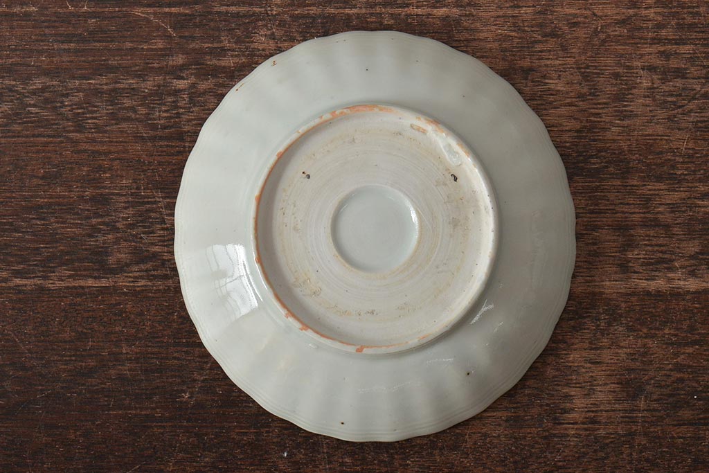 アンティーク雑貨　幕末〜明治期　伊万里焼　白磁　菊皿3枚セット(和食器)(R-043232)