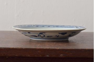 アンティーク雑貨　江戸期　古染付　六寸皿(中皿)(中国?青磁)(R-043235)