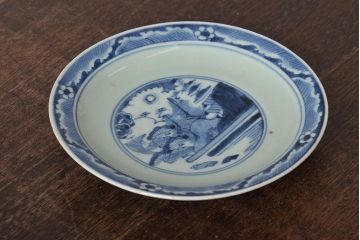 アンティーク雑貨　江戸期　古染付　六寸皿(中皿)(中国?青磁)(R-043235)