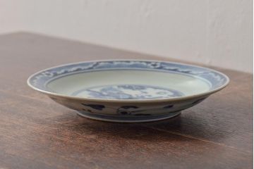 アンティーク雑貨　江戸期　古染付　六寸皿(中皿)(中国?青磁)(R-043235)