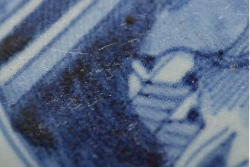 アンティーク雑貨　江戸期　古染付　六寸皿(中皿)(中国?青磁)(R-043235)