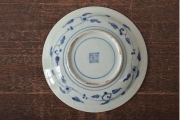 アンティーク雑貨　江戸期　古染付　六寸皿(中皿)(中国?青磁)(R-043235)